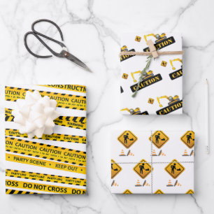 Under Construction Caution Line Pattern Gifts Wrapping Paper Sheet