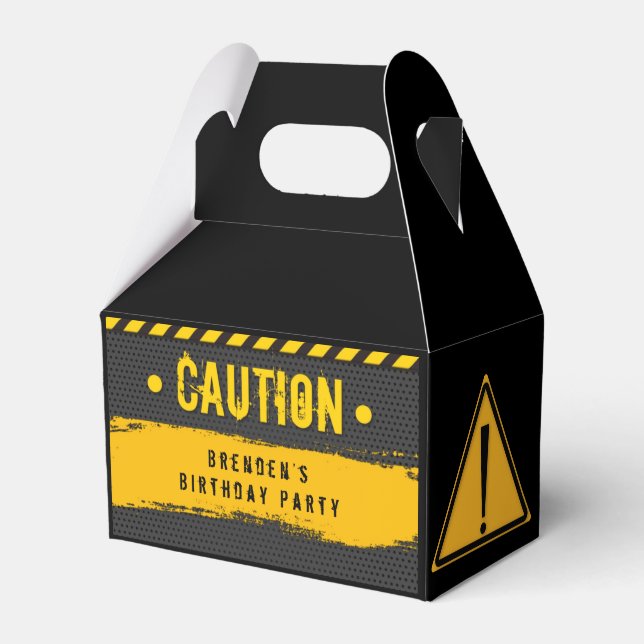 Under Construction Caution Trucks Birthday Party Favour Box (Front Side)