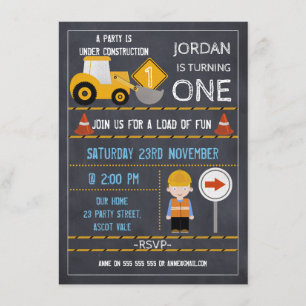 Under Construction Chalkboard Birthday Invitation