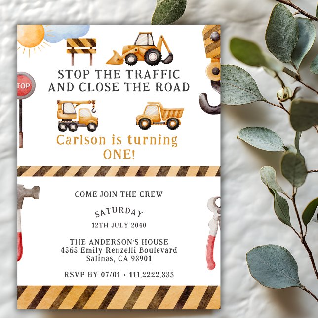Under Construction Dump Truck 1st Birthday Party   Invitation (Creator Uploaded)