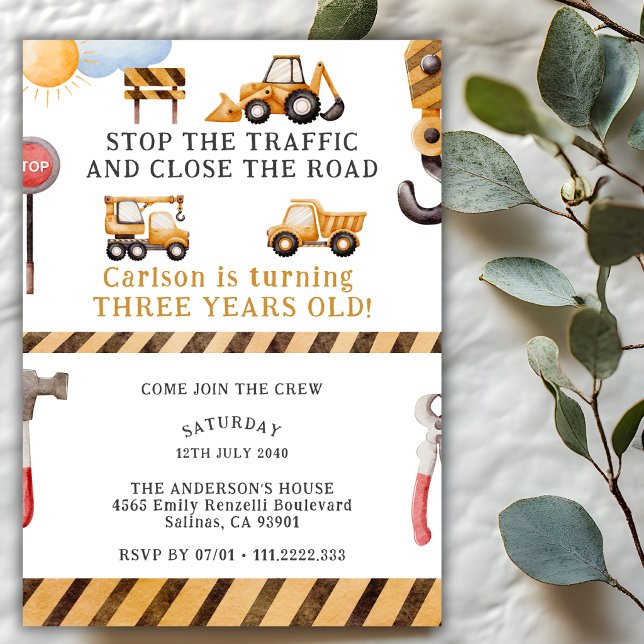 Under Construction Dump Truck 3rd Birthday Party   Invitation (Creator Uploaded)