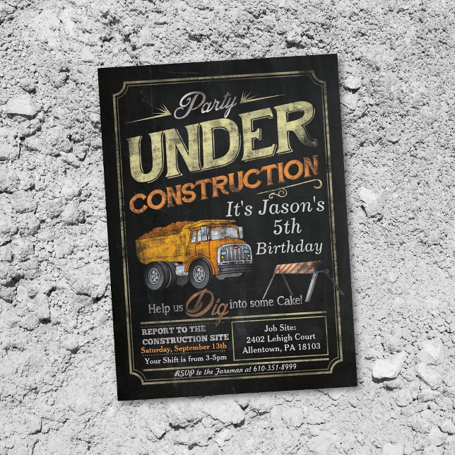 Under Construction Dump Truck Birthday Invitation (Creator Uploaded)