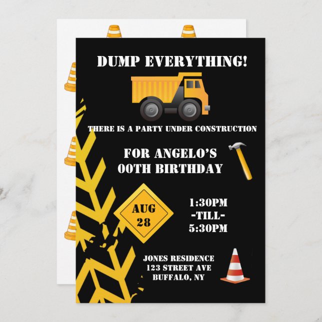 Under Construction Dump Truck Birthday Party (Front/Back)