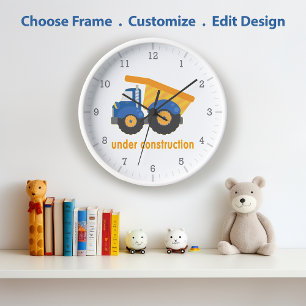 Under Construction Dump Truck Round Clock