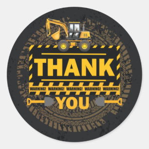 Under Construction Excavator Thank you Birthday Classic Round Sticker