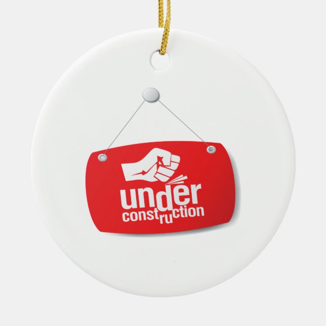 Under Construction Fist Pound Sign Ceramic Tree Decoration (Front)