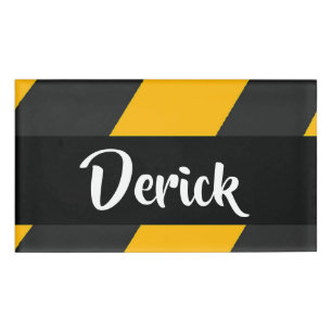 Under construction line stripes name tag