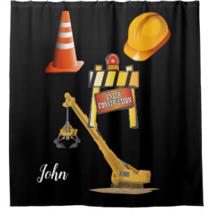 Under construction man cave shower curtain