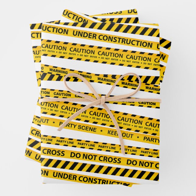 Under Construction Party Caution Line Pattern Gift Wrapping Paper Sheet (In situ)