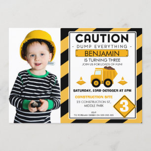 Under Construction Photo Birthday Invitation