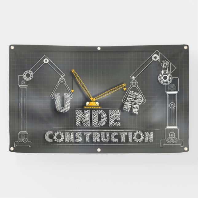 Under Construction Sign on Chalkboard Banner (Horizontal)
