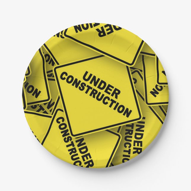 Under Construction Signs Paper Plate (Front)