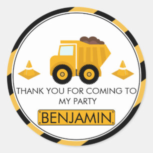 Under Construction Truck Birthday Favour Sticker