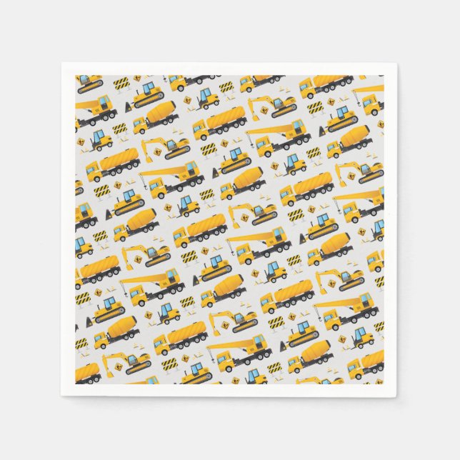Under Construction Truck Yellow Grey Party Favour Napkin (Front)