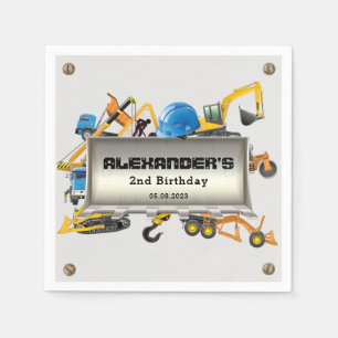 Under Construction Trucks Birthday Party Napkin