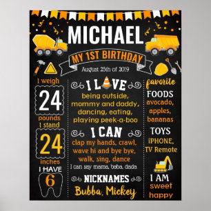 Under Construction Trucks Cars Birthday board Poster