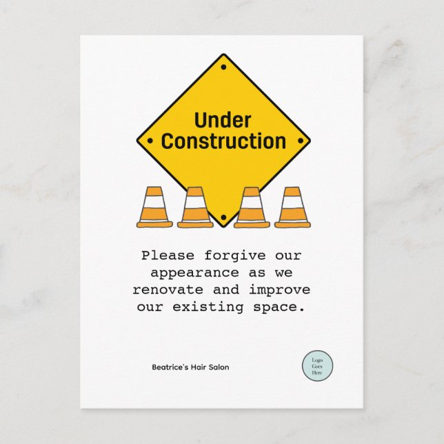 Under Construction with Cones Custom Renovation  Postcard (Front)