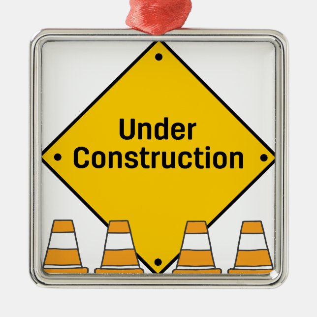 Under Construction with Cones Metal Tree Decoration (Front)