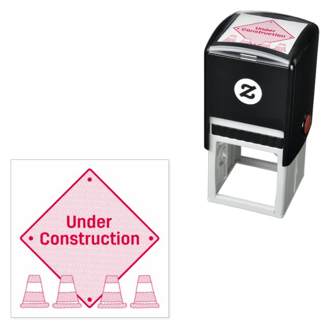 Under Construction with Cones Square  Self-inking Stamp (In Situ)
