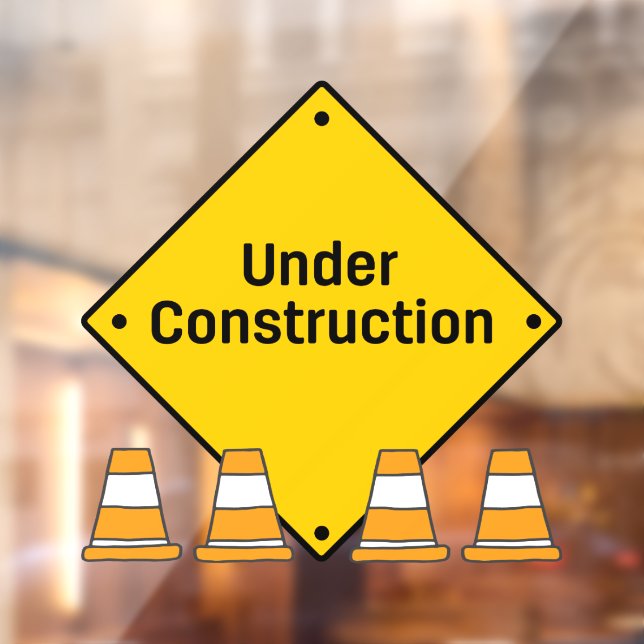 Under Construction with Cones Warning Window Cling (Sheet 2)