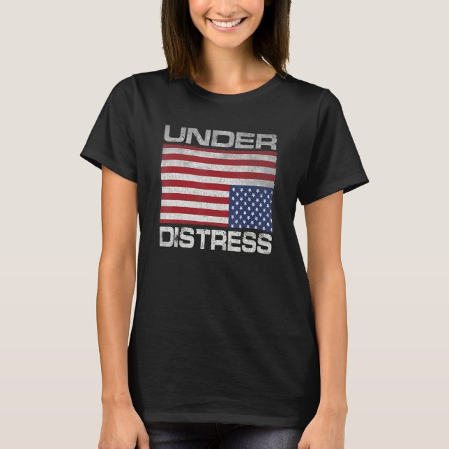 Under Distress Tattered Upside Down American Flag T-Shirt (Front)