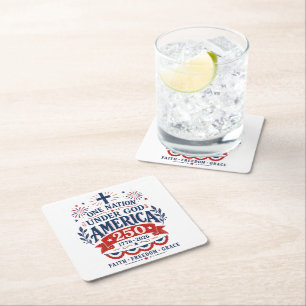 Under God Paper Plate Square Paper Coaster