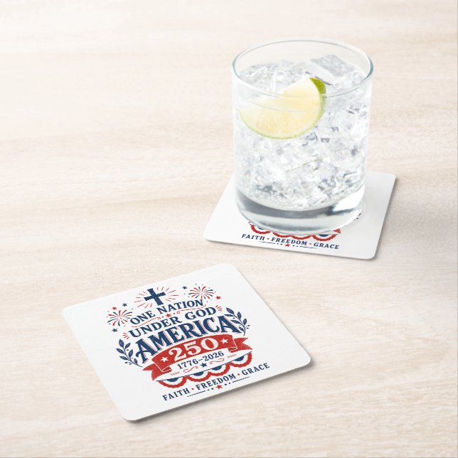 Under God Paper Plate Square Paper Coaster (Insitu)
