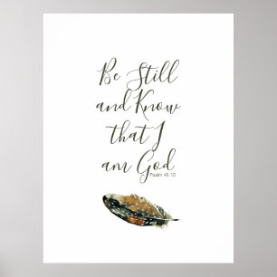 Under His Wings Watercolor Feather Poster Psalm 46