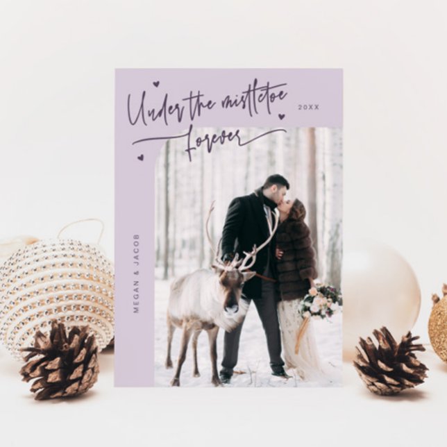Under Mistletoe Forever Newlywed Photo Purple Holiday Card (Creator Uploaded)