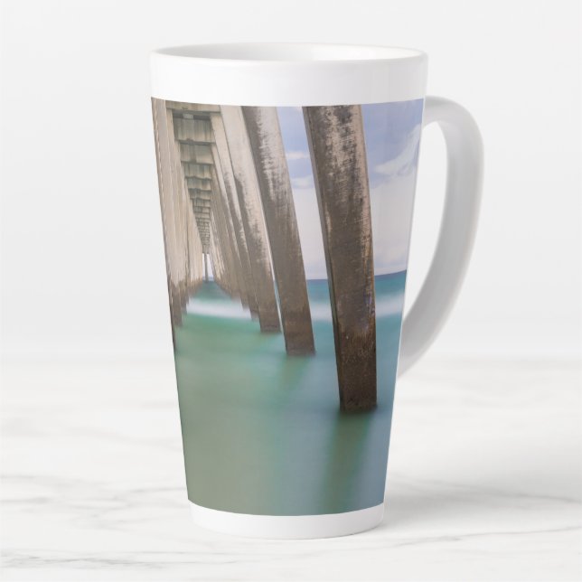 Under Navarre Beach Pier Latte Mug (Right Angle)