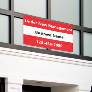 Under New Management Business Red Black and White Banner