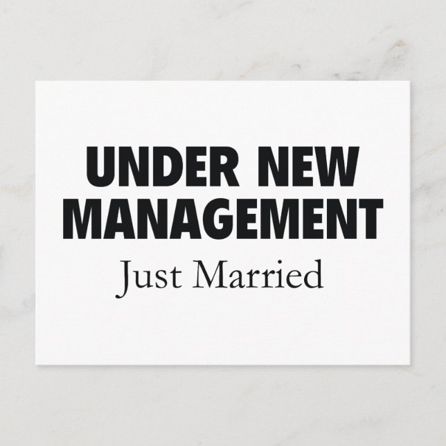 Under New Management. Just Married. Announcement Postcard (Front)