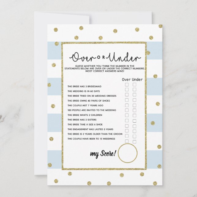 under or over bridal baby shower game invitation (Front)