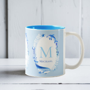 Under Sea Animals Nautical Beach Gift Personalised Two-Tone Coffee Mug