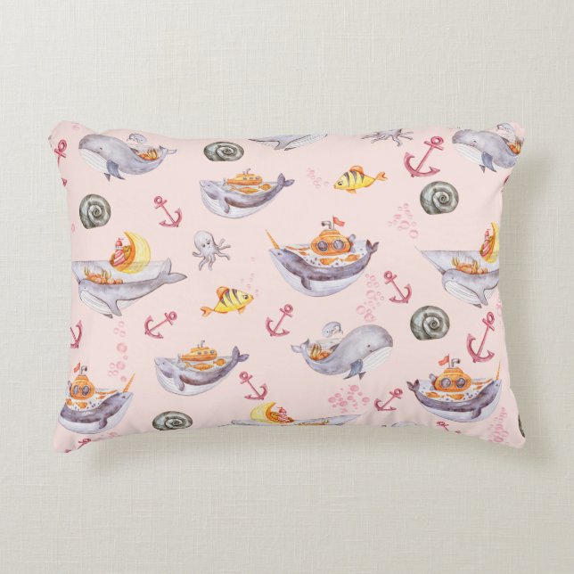 Under Sea Creatures & Marine Life Decorative Cushion (Front)
