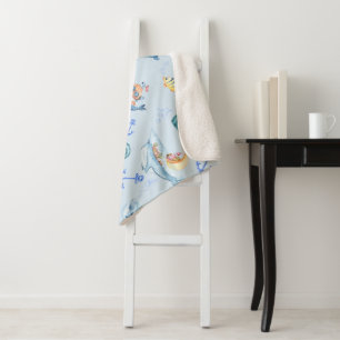 Under Sea Creatures & Marine Life Sherpa Blanket