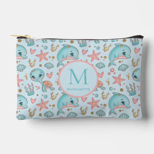 Under sea cute Dolphins and Turtles customised  Accessory Pouch (Front)