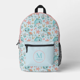 Under sea cute Dolphins and Turtles customised Printed Backpack