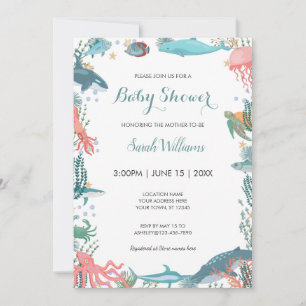 Under Sea Cute Ocean Animals Baby Shower RSVP Invitation
