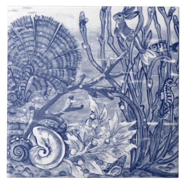 Under Sea Dark Blue Ocean Scene Fish Mural Pc#6 Ce Tile (Front)