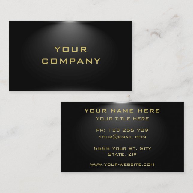 Under Spotlight Modern Golden Black Professional Business Card (Front/Back)