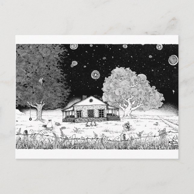 Under Stars Pen and Ink Illustration Postcard (Front)