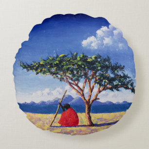 Under the Acacia Tree 1991 Round Cushion