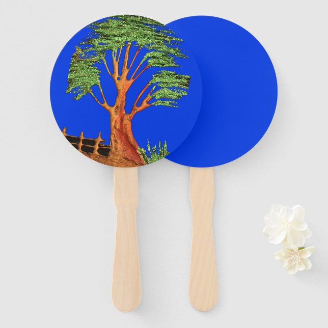Under the Blue Sky: The Acacia Tree Collection Hand Fan (Front and Back)