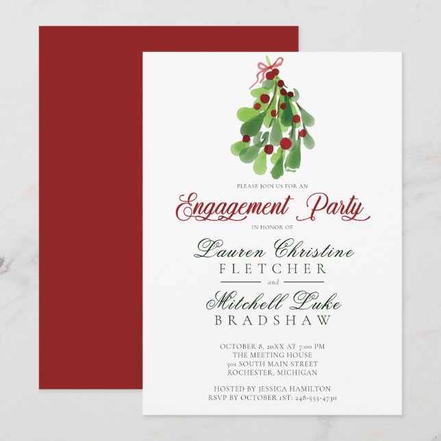 Under the Christmas Mistletoe Engagement Invitation (Front/Back)