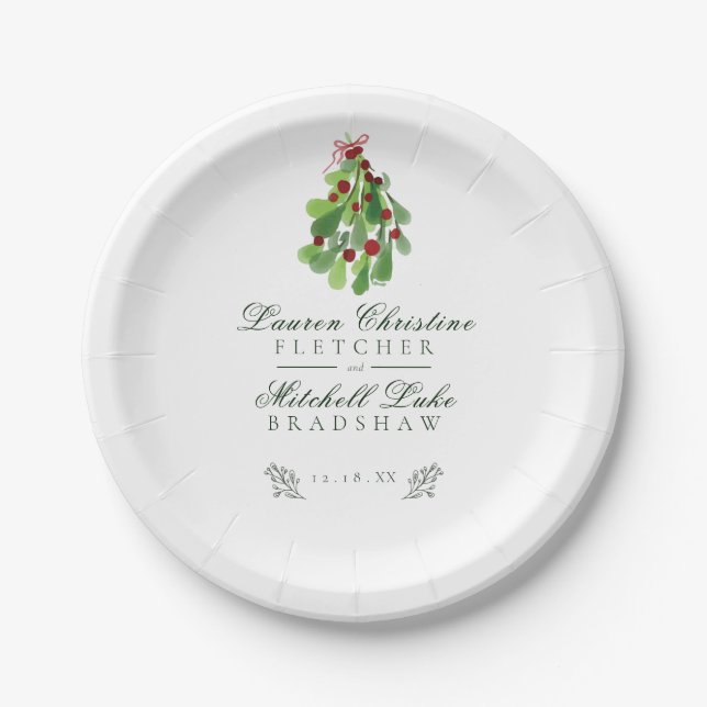 Under the Christmas Mistletoe Wedding Paper Plate (Front)
