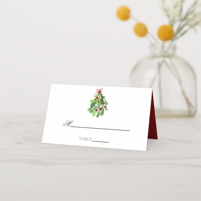 Under the Christmas Mistletoe Wedding Place Card (Front)