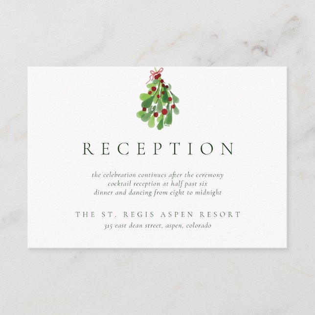 Under the Christmas Mistletoe Wedding Reception Enclosure Card (Front)