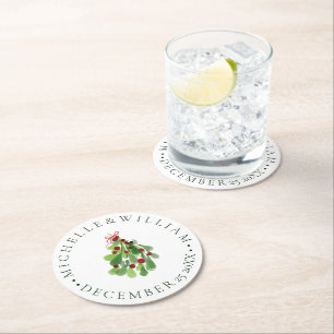 Under the Christmas Mistletoe Wedding Round Paper Coaster