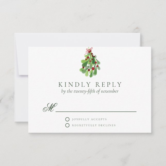 Under the Christmas Mistletoe Wedding RSVP Card (Front)
